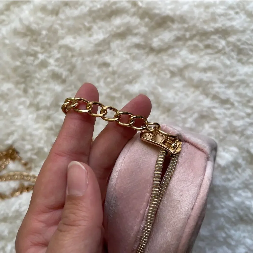 Juicy Couture Kids Mini Soft Pink Heart Gold Chain Rhinestone Purse Shoulder Bag